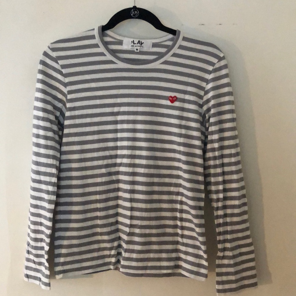 Play Commes Des Garçons Gray Striped Long Sleeve T-Shirt